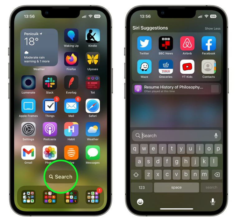 岳阳楼苹果手机维修分享升级到 iOS 16 后，如何删除主屏幕上的搜索按钮 