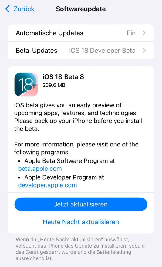 岳阳楼苹果手机维修分享苹果 iOS / iPadOS 18 开发者预览版 Beta 8 发布 